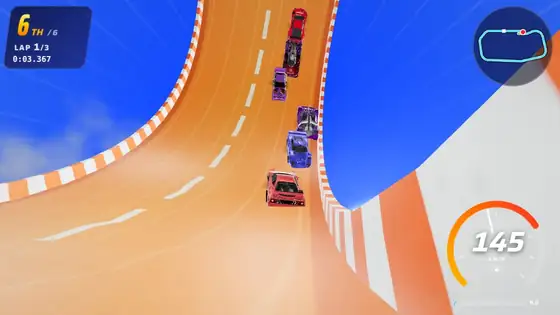 Classic Orange Loop track in Hot Racers: loop, gap jump, 38° banked turn