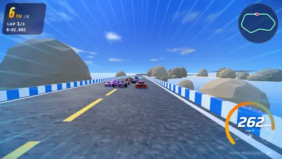 Coastal Cliffside Circuit track in Hot Racers: cliff jump, long sweepers, boost chains