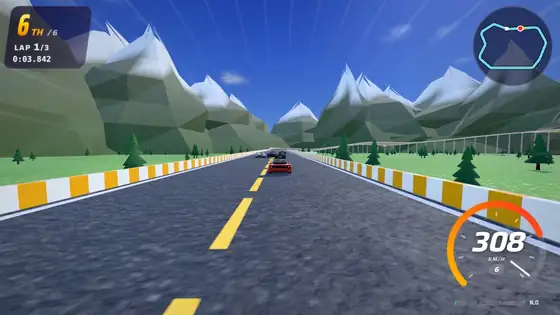 Dam Run track in Hot Racers: across a dam crest, then a valley drop