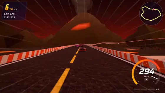 Volcano Rim track in Hot Racers: ash fields, lava pools, rim jump